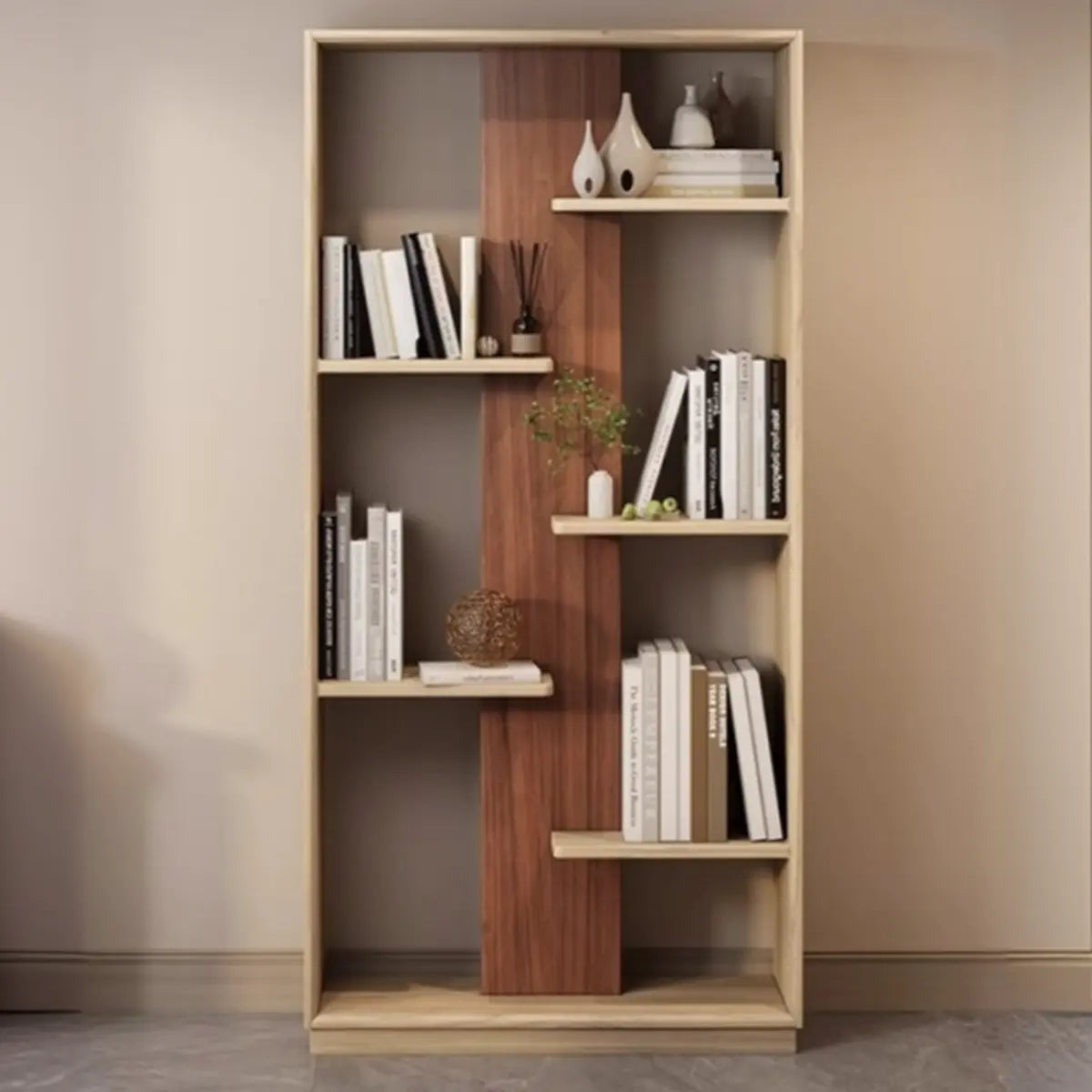 Elegant Brown Open Back Vertical Standard Wood Bookcase Image - 5