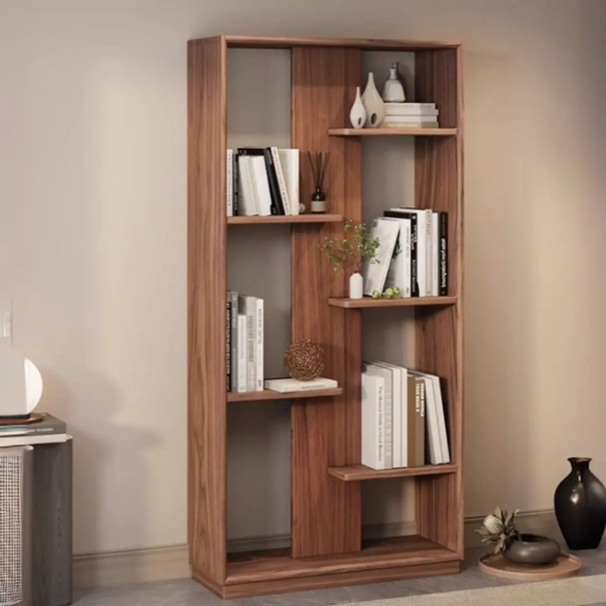 Elegant Brown Open Back Vertical Standard Wood Bookcase Image - 6