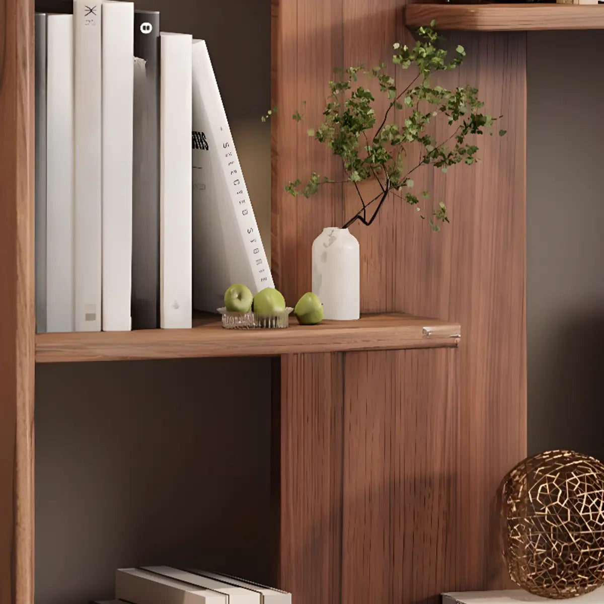 Elegant Brown Open Back Vertical Standard Wood Bookcase Image - 8