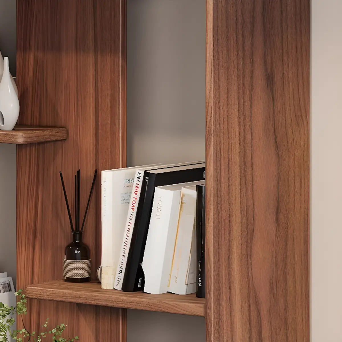Elegant Brown Open Back Vertical Standard Wood Bookcase Image - 9