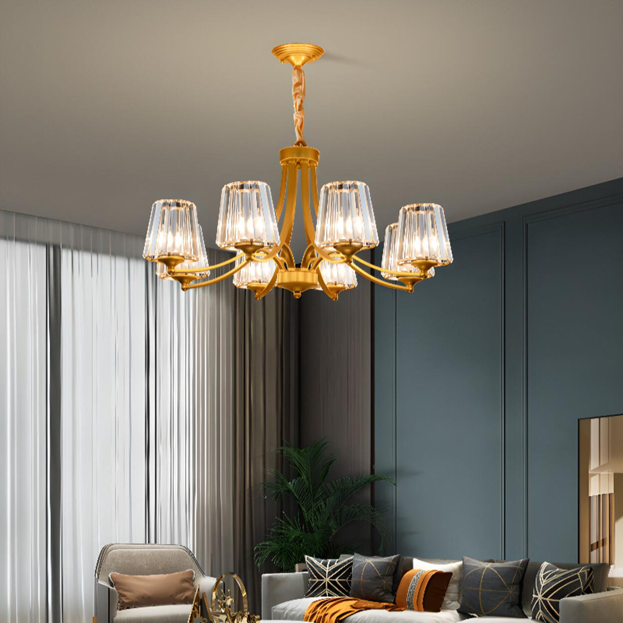 Elegant Chain Clear Glass Chandelier Adjustable Height Image - 1