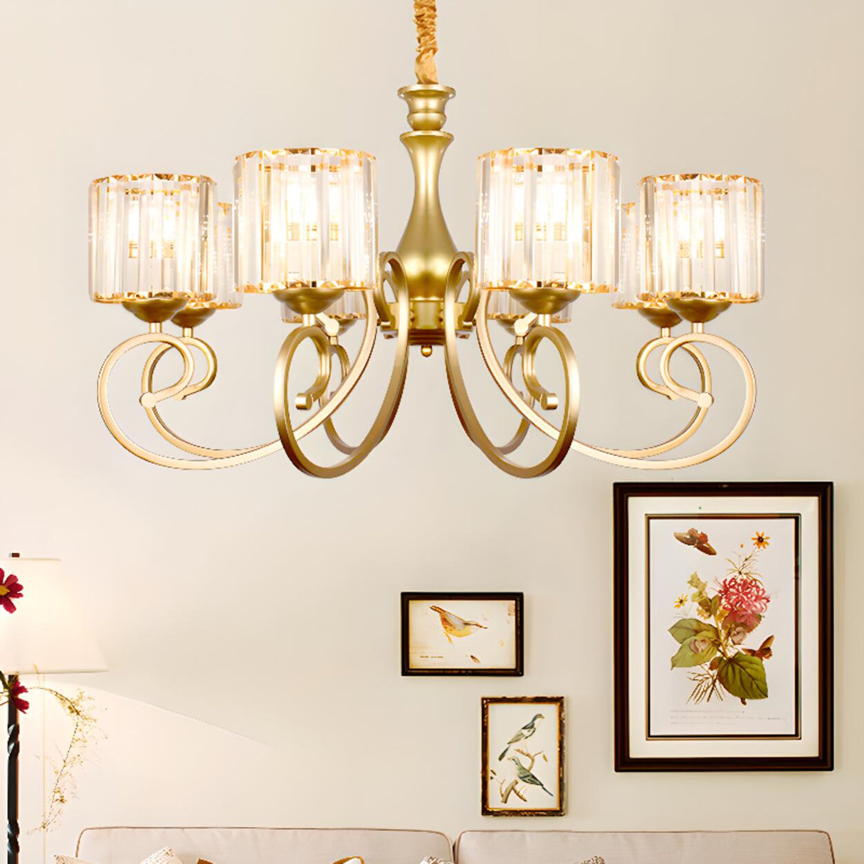 Elegant Chain Clear Glass Chandelier Adjustable Height Image - 2