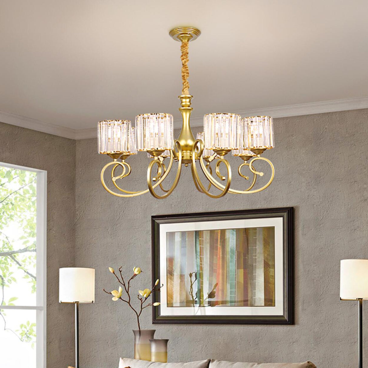 Elegant Chain Clear Glass Chandelier Adjustable Height Image - 4