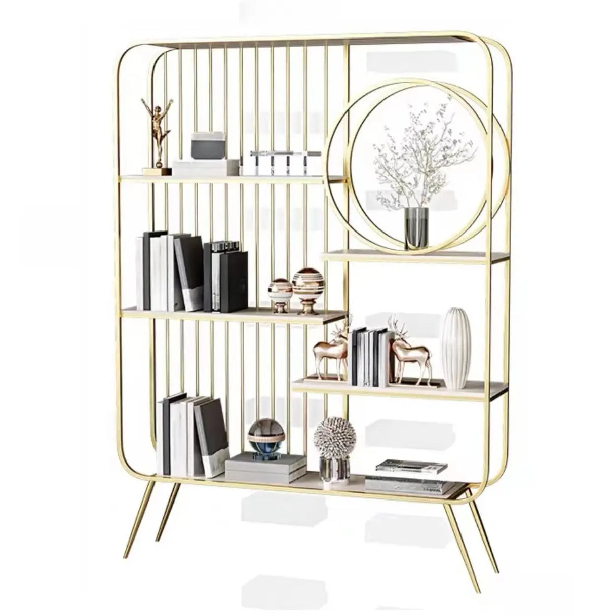Elegant Chic Rectangle Metal Frame Open-Back Bookshelf Image - 10