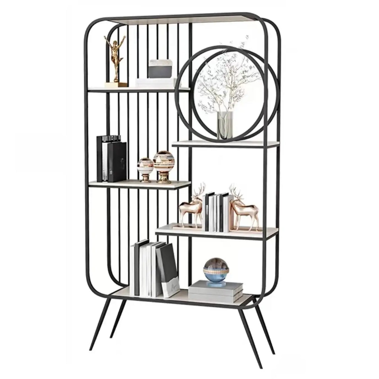 Elegant Chic Rectangle Metal Frame Open-Back Bookshelf Image - 11