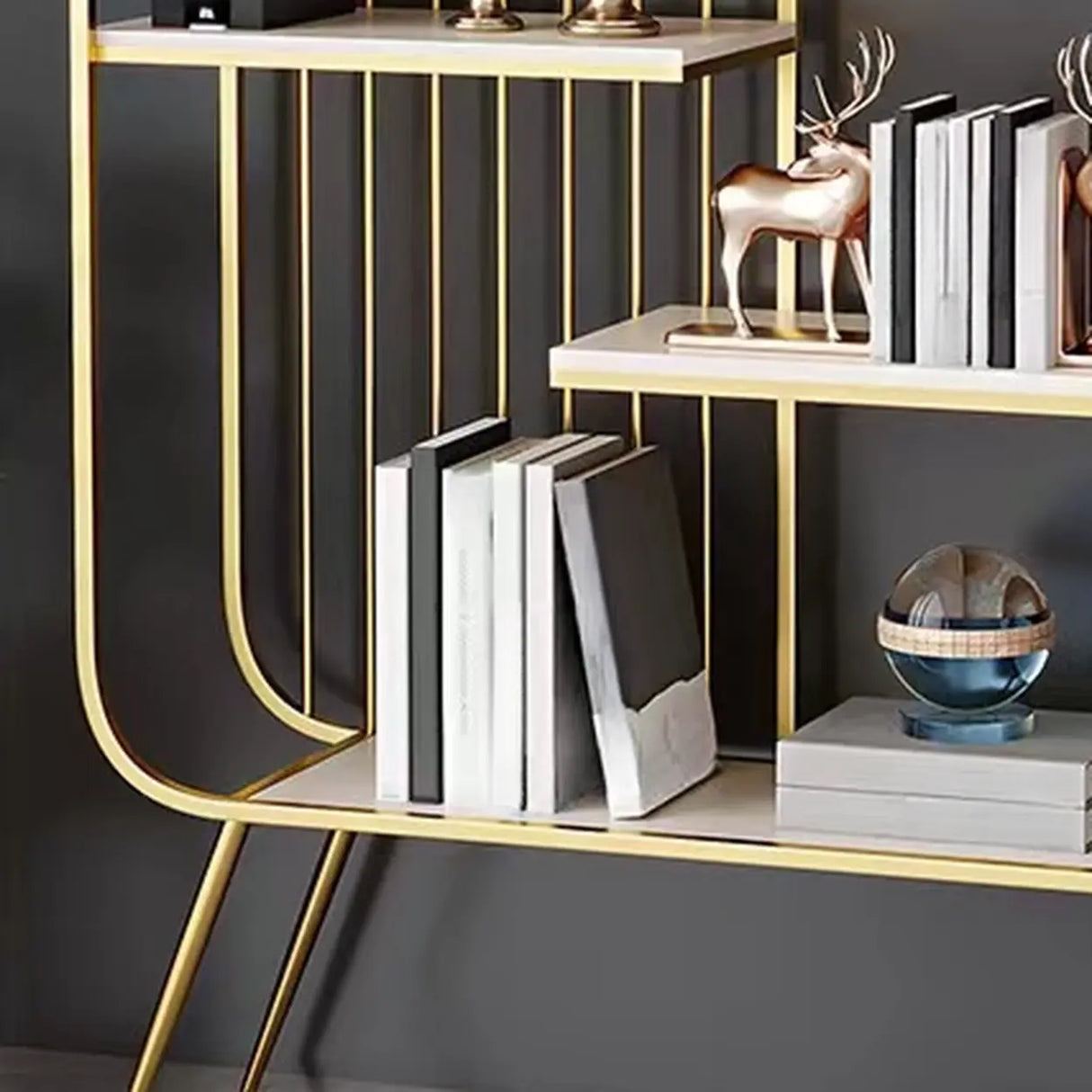 Elegant Chic Rectangle Metal Frame Open-Back Bookshelf Image - 12