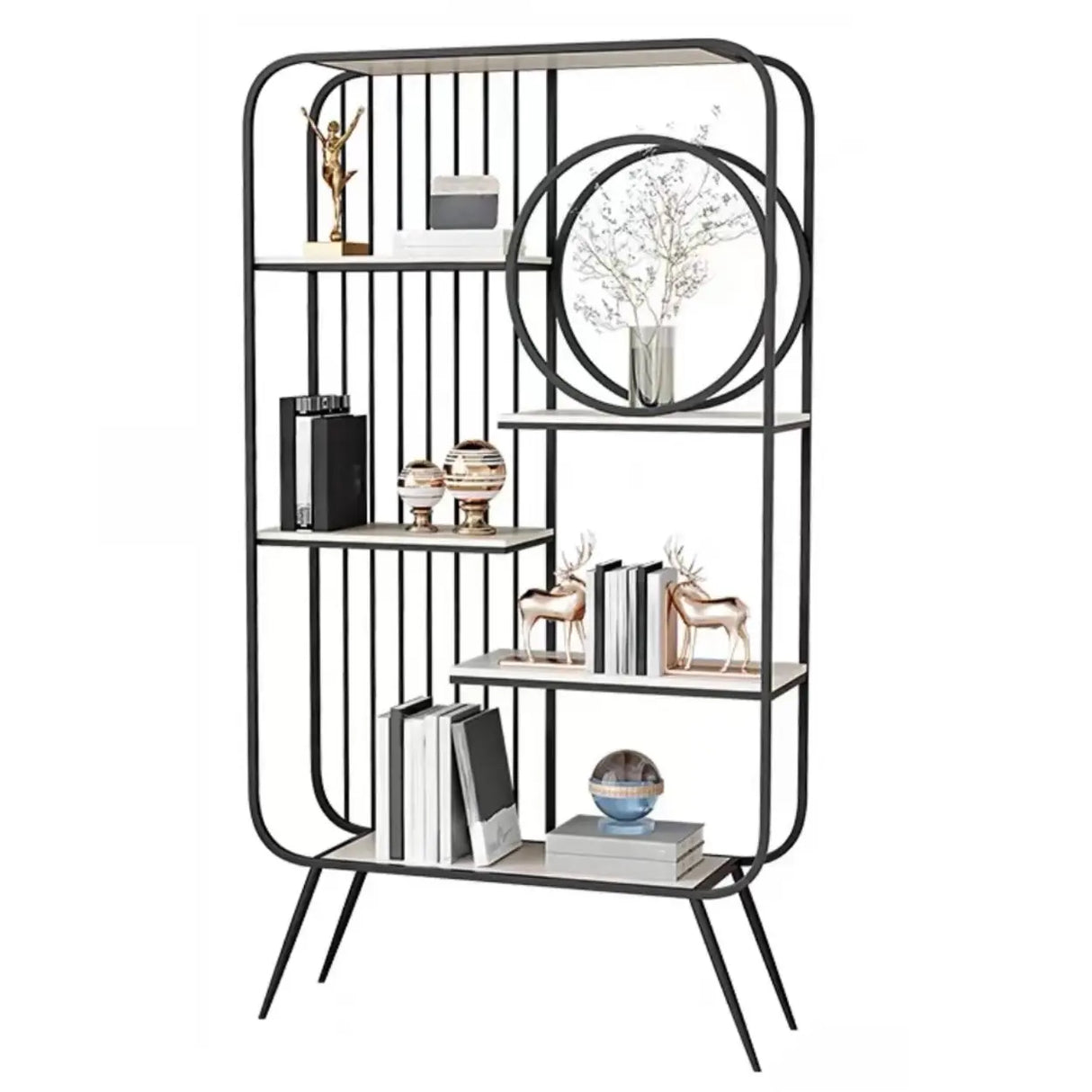 Elegant Chic Rectangle Metal Frame Open-Back Bookshelf Image - 13