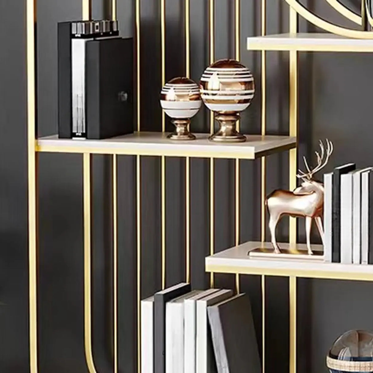 Elegant Chic Rectangle Metal Frame Open-Back Bookshelf Image - 14