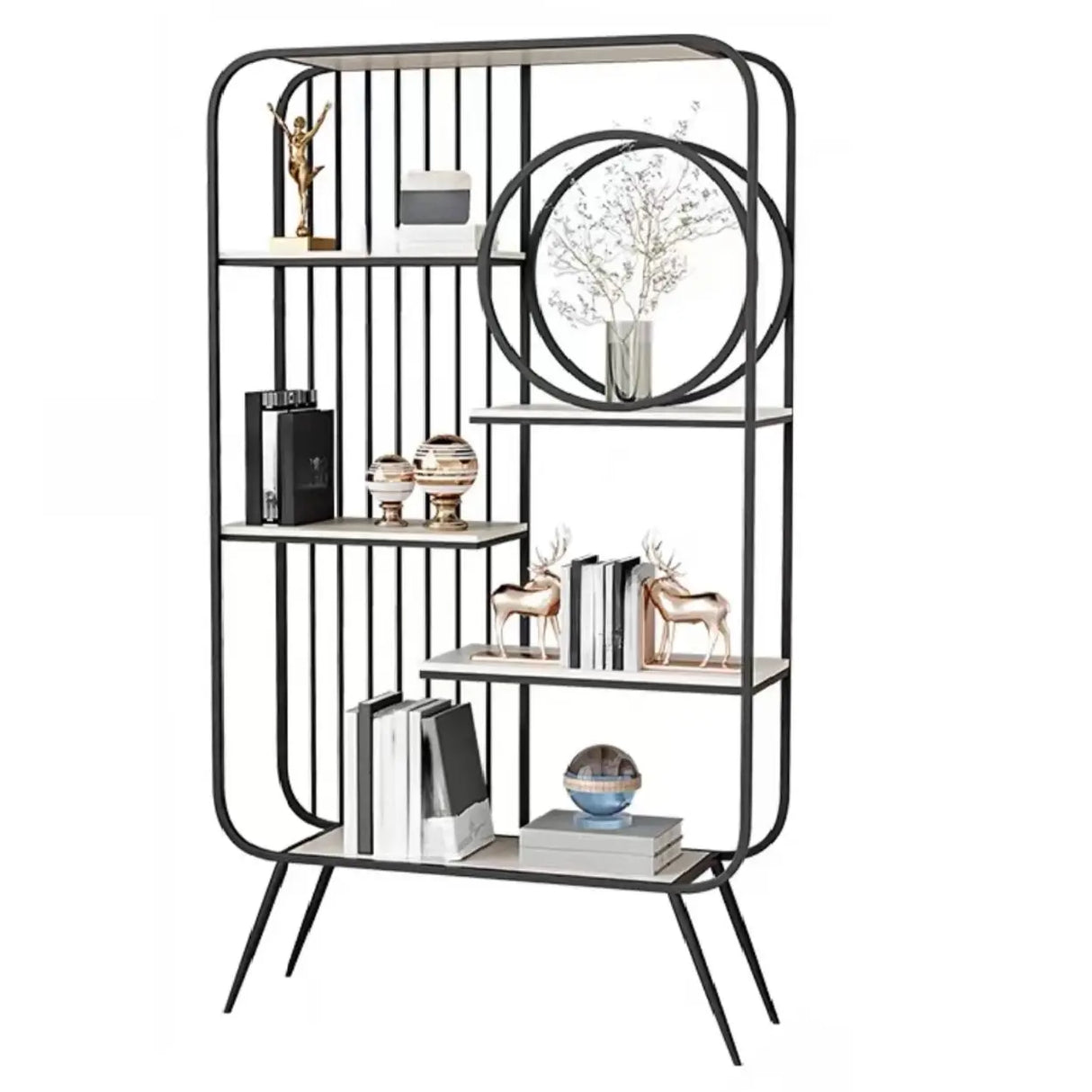 Elegant Chic Rectangle Metal Frame Open-Back Bookshelf Image - 16