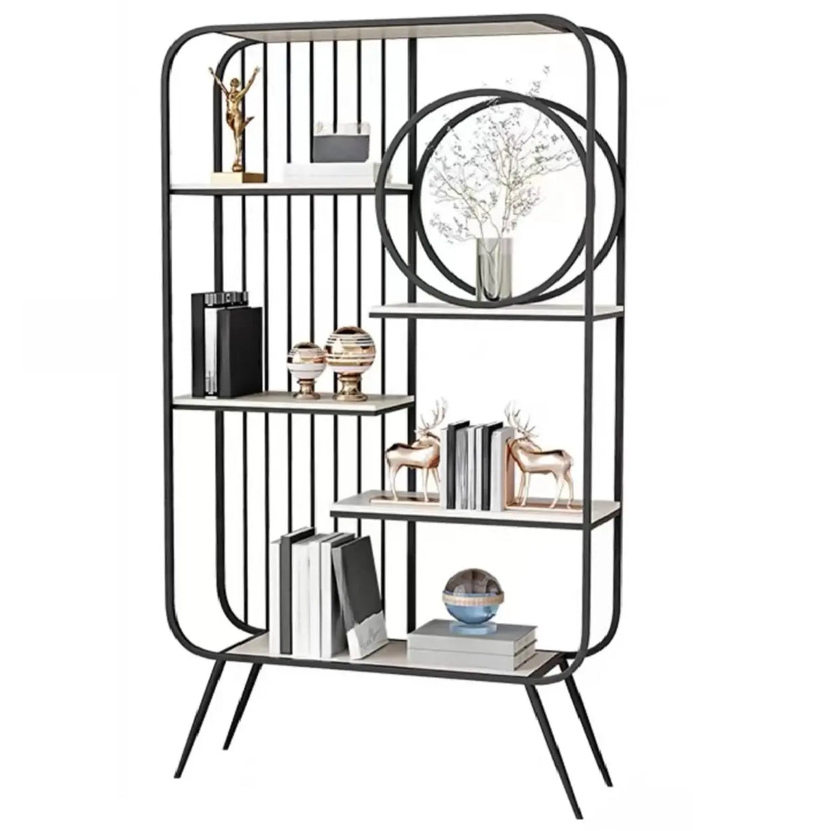 Elegant Chic Rectangle Metal Frame Open-Back Bookshelf Image - 17