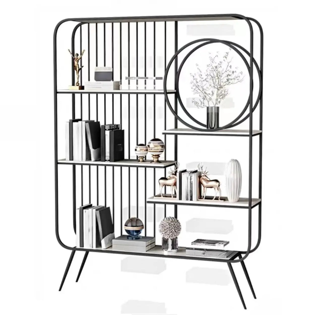 Elegant Chic Rectangle Metal Frame Open-Back Bookshelf Image - 18