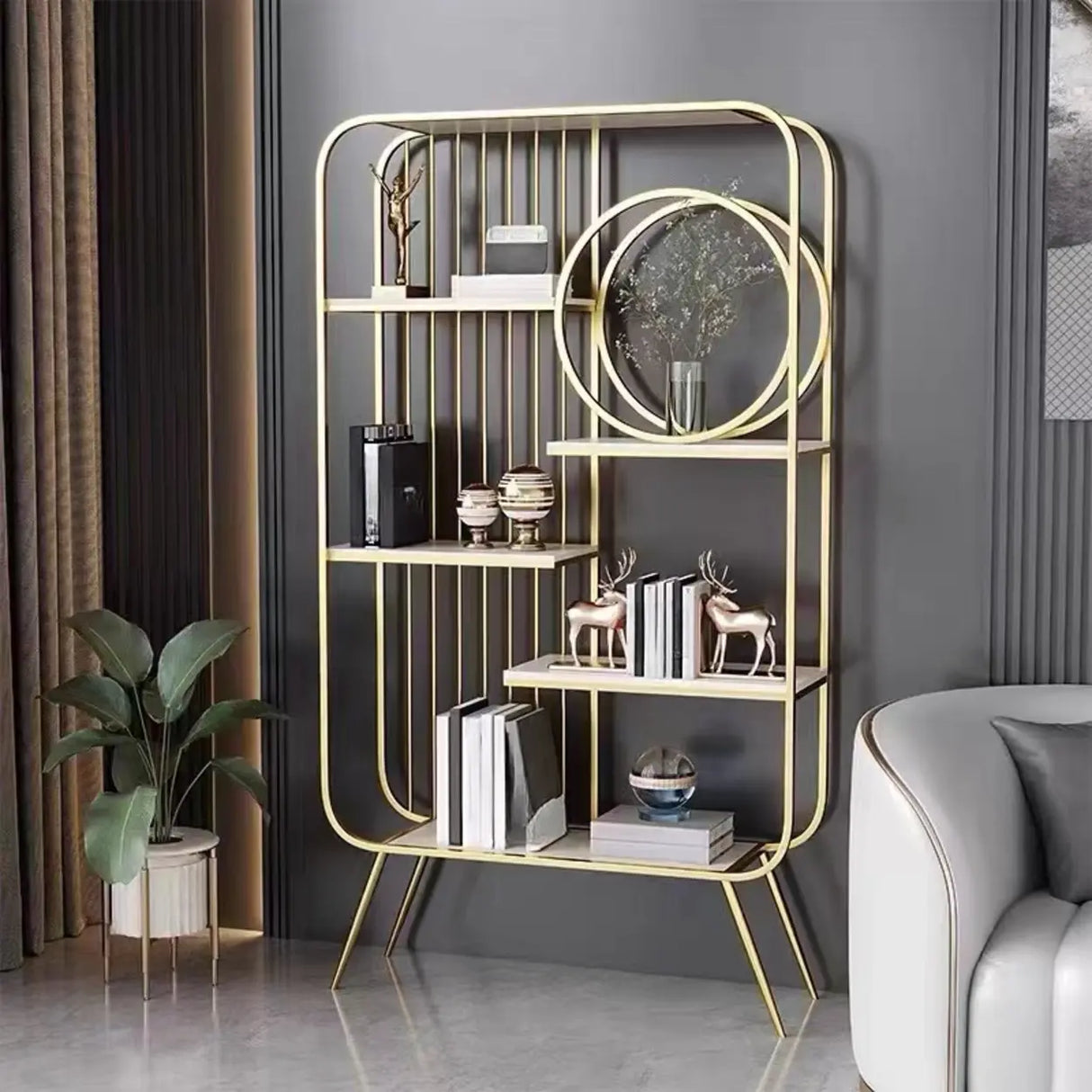 Elegant Chic Rectangle Metal Frame Open-Back Bookshelf Image - 1