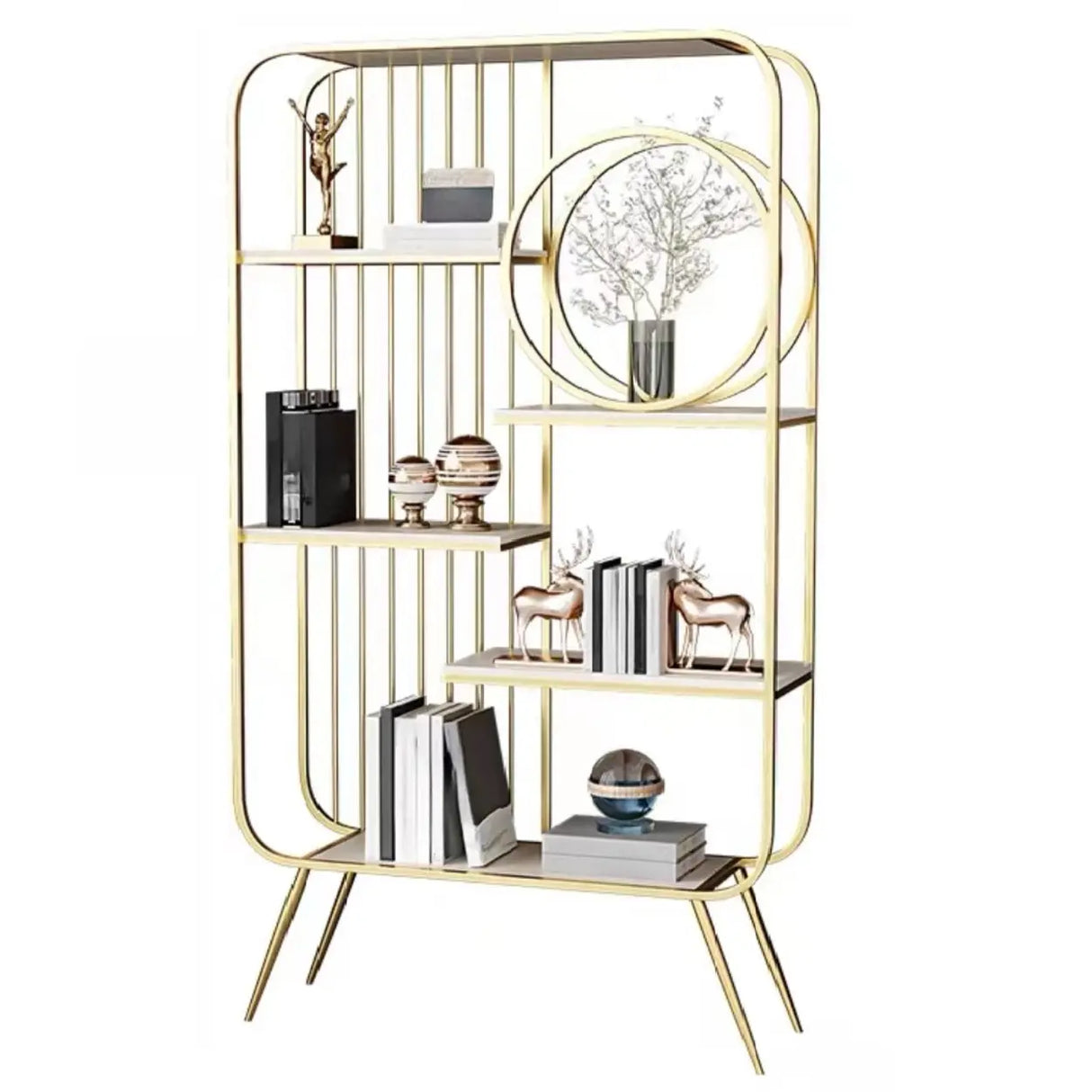 Elegant Chic Rectangle Metal Frame Open-Back Bookshelf Image - 2