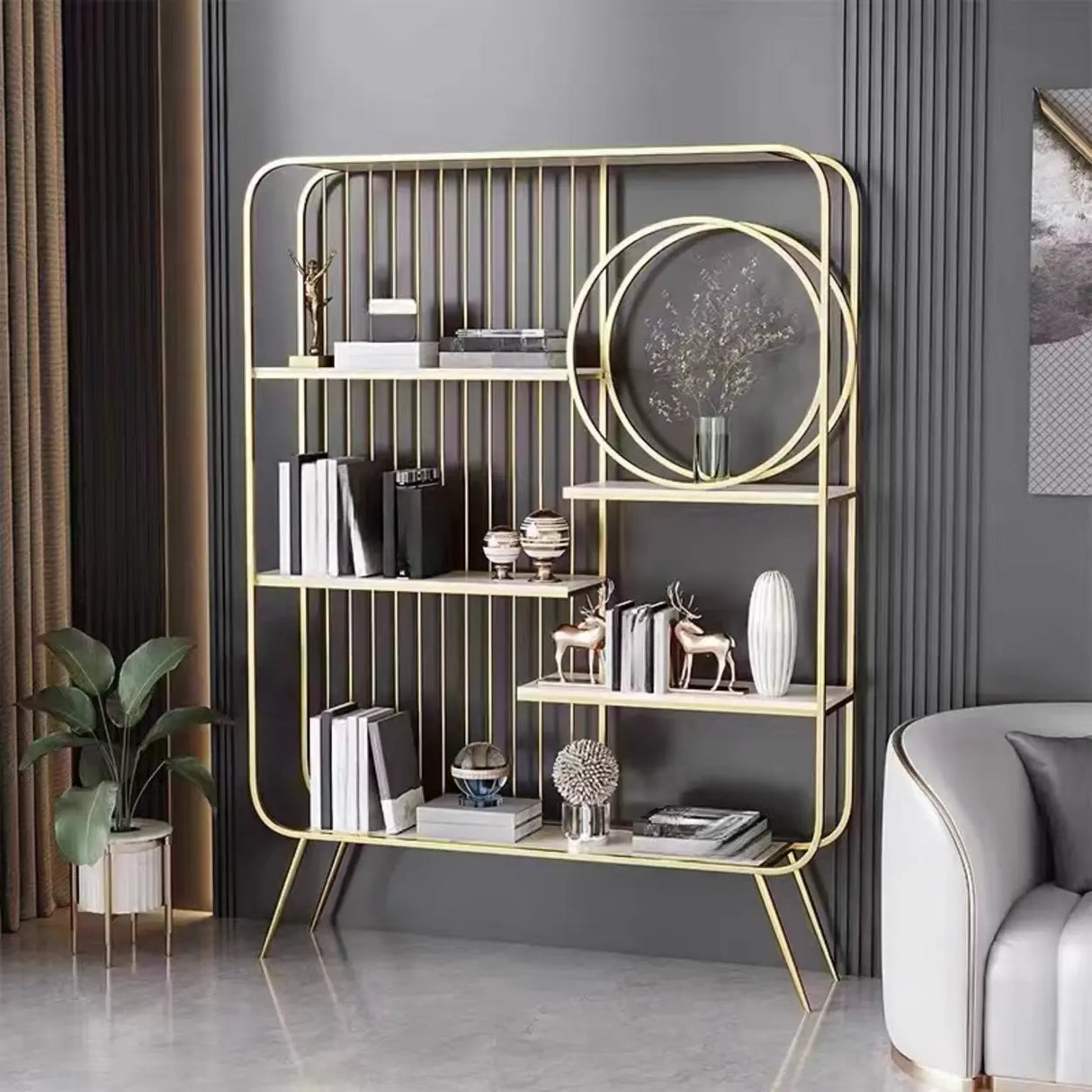 Elegant Chic Rectangle Metal Frame Open-Back Bookshelf Image - 4