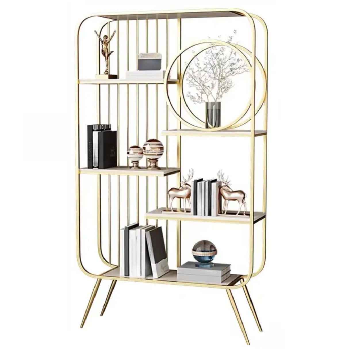 Elegant Chic Rectangle Metal Frame Open-Back Bookshelf Image - 5