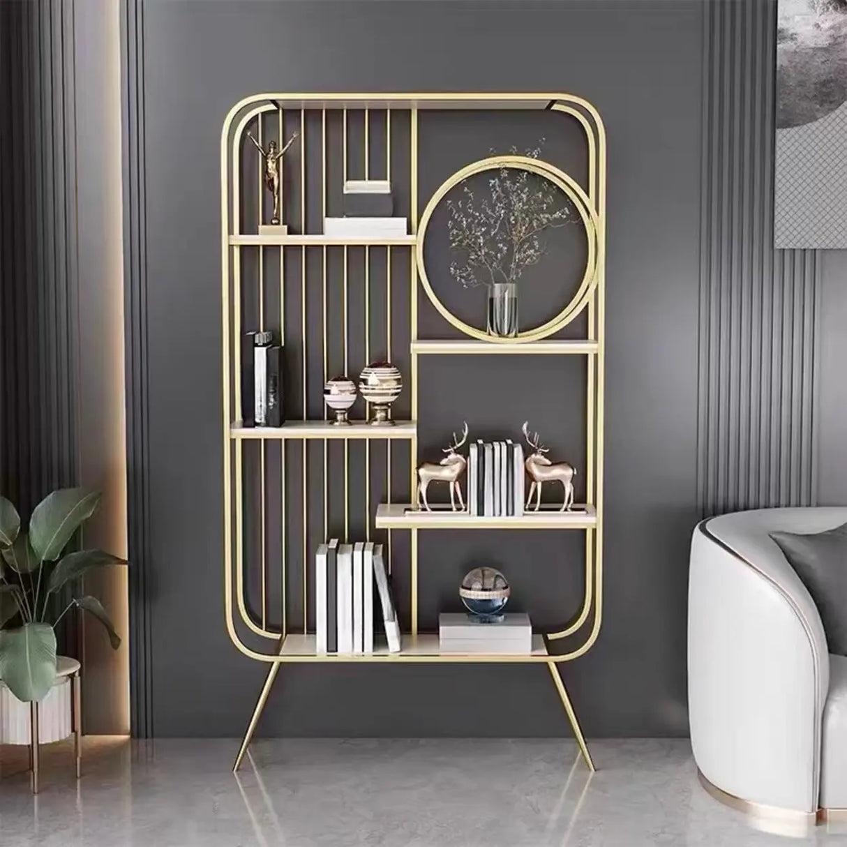 Elegant Chic Rectangle Metal Frame Open-Back Bookshelf Image - 6