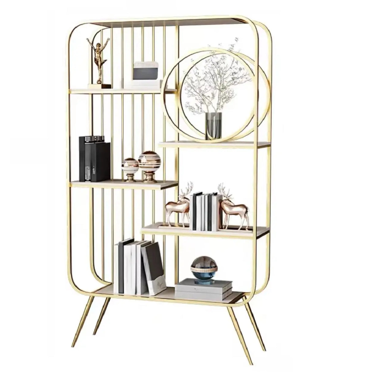 Elegant Chic Rectangle Metal Frame Open-Back Bookshelf Image - 7