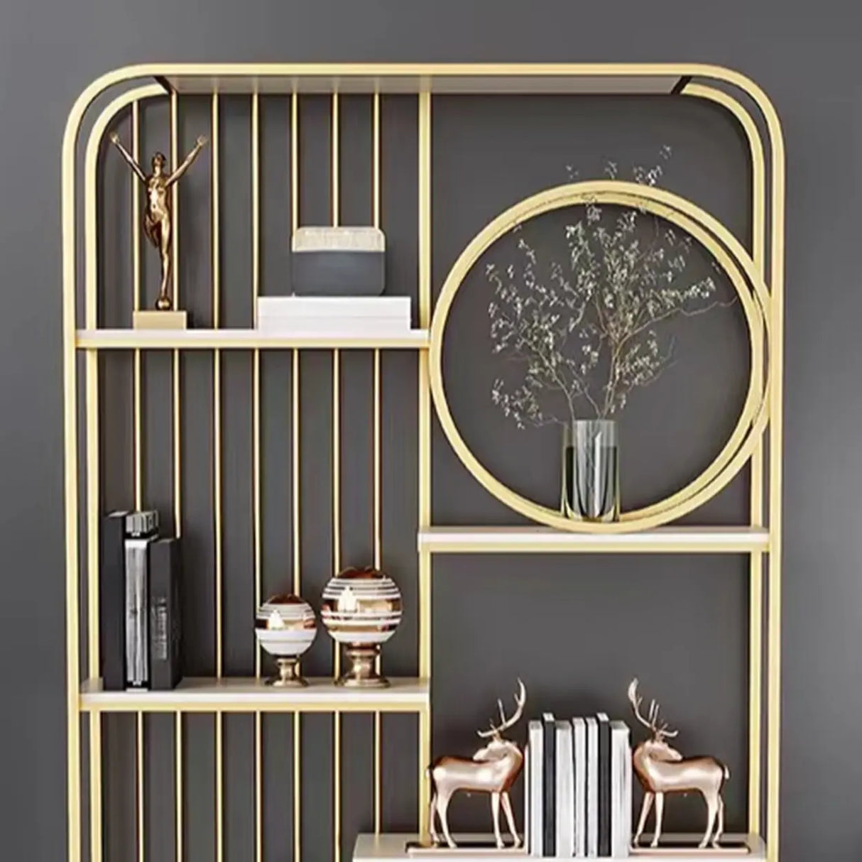 Elegant Chic Rectangle Metal Frame Open-Back Bookshelf Image - 8