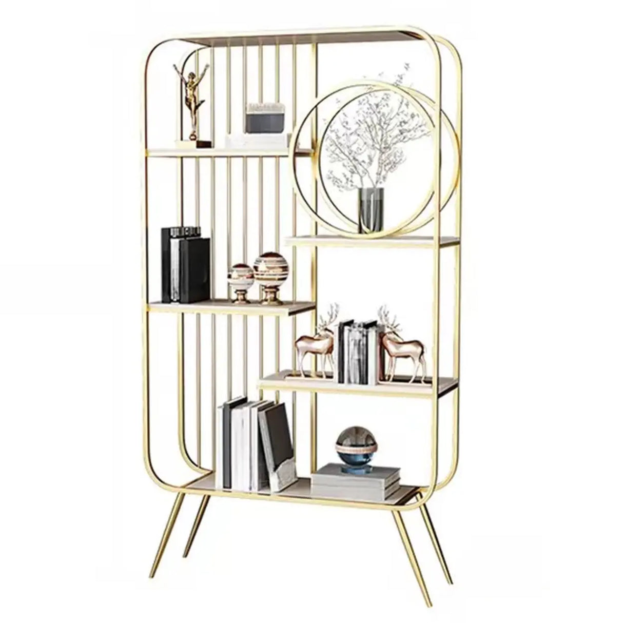 Elegant Chic Rectangle Metal Frame Open-Back Bookshelf Image - 9