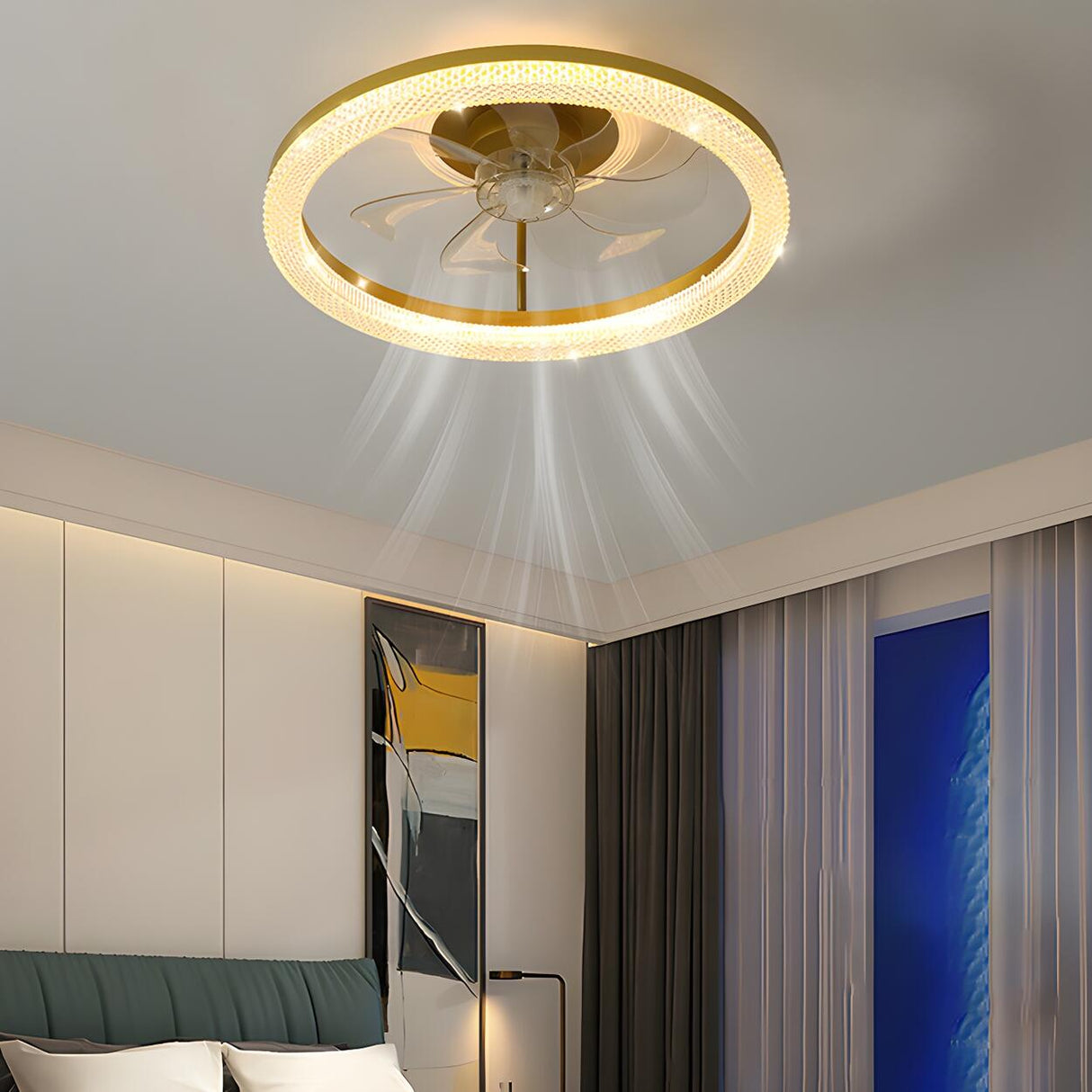 Elegant Circular 7-Blade Ceiling Fan with LED Light Image - 1