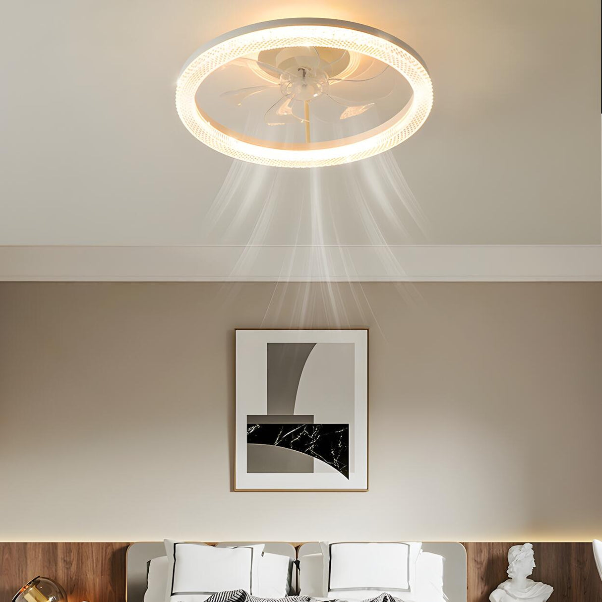 Elegant Circular 7-Blade Ceiling Fan with LED Light Image - 12