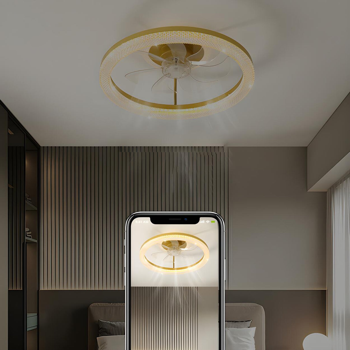 Elegant Circular 7-Blade Ceiling Fan with LED Light Image - 13