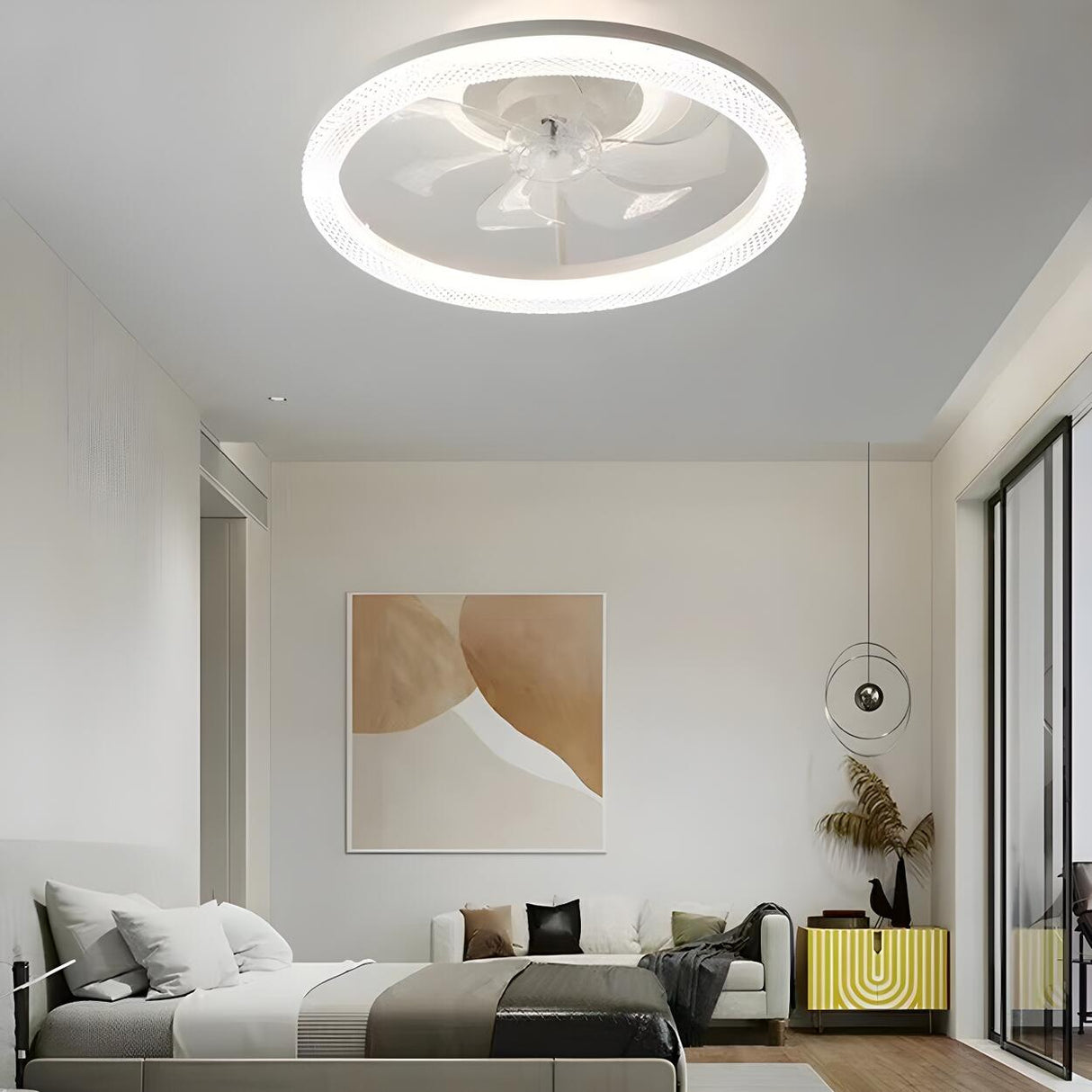 Elegant Circular 7-Blade Ceiling Fan with LED Light Image - 14