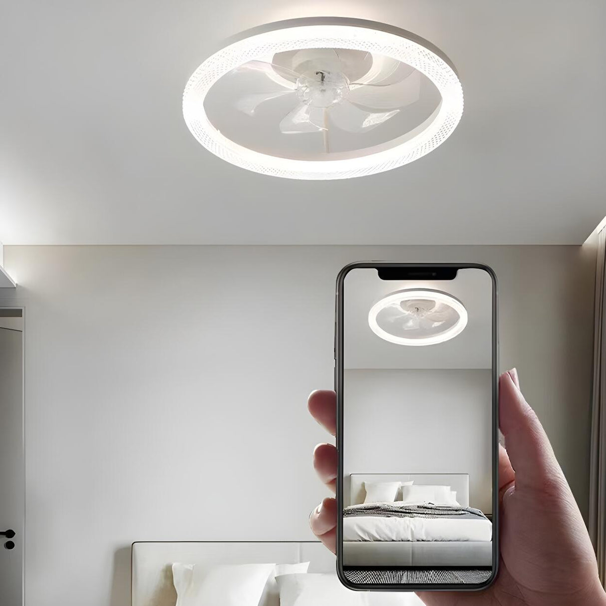 Elegant Circular 7-Blade Ceiling Fan with LED Light Image - 15