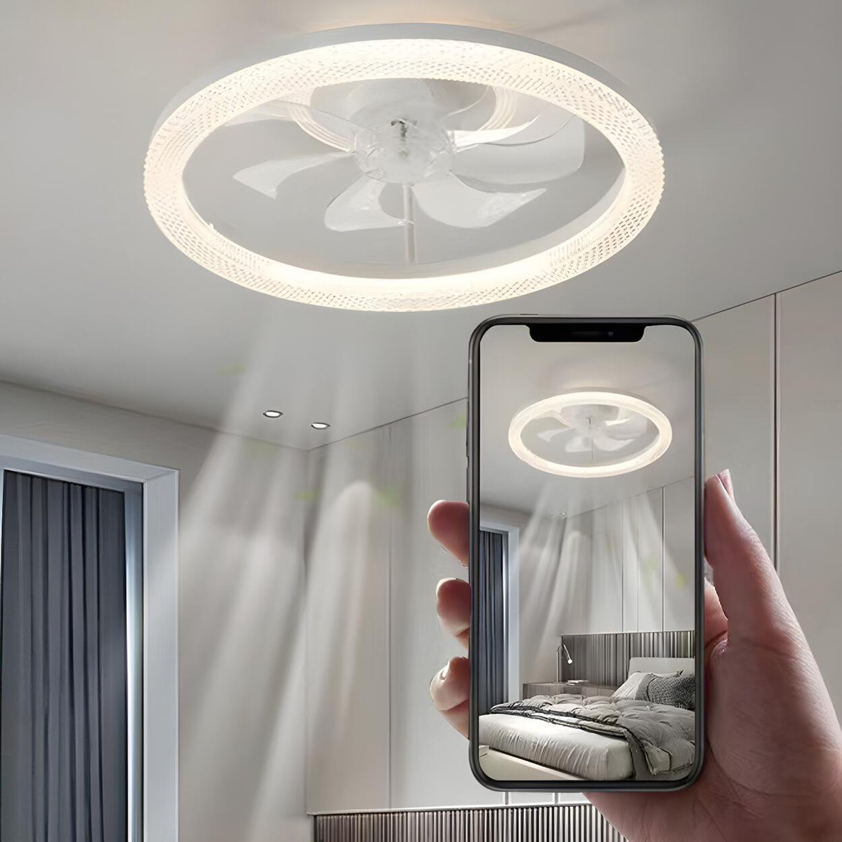 Elegant Circular 7-Blade Ceiling Fan with LED Light Image - 16