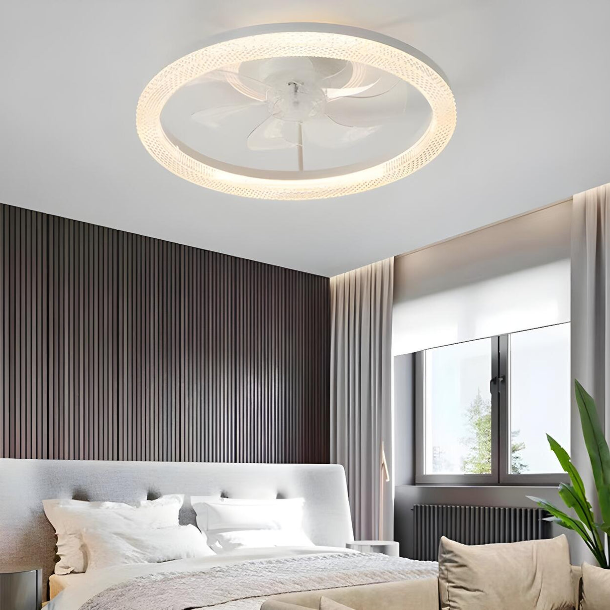 Elegant Circular 7-Blade Ceiling Fan with LED Light Image - 17