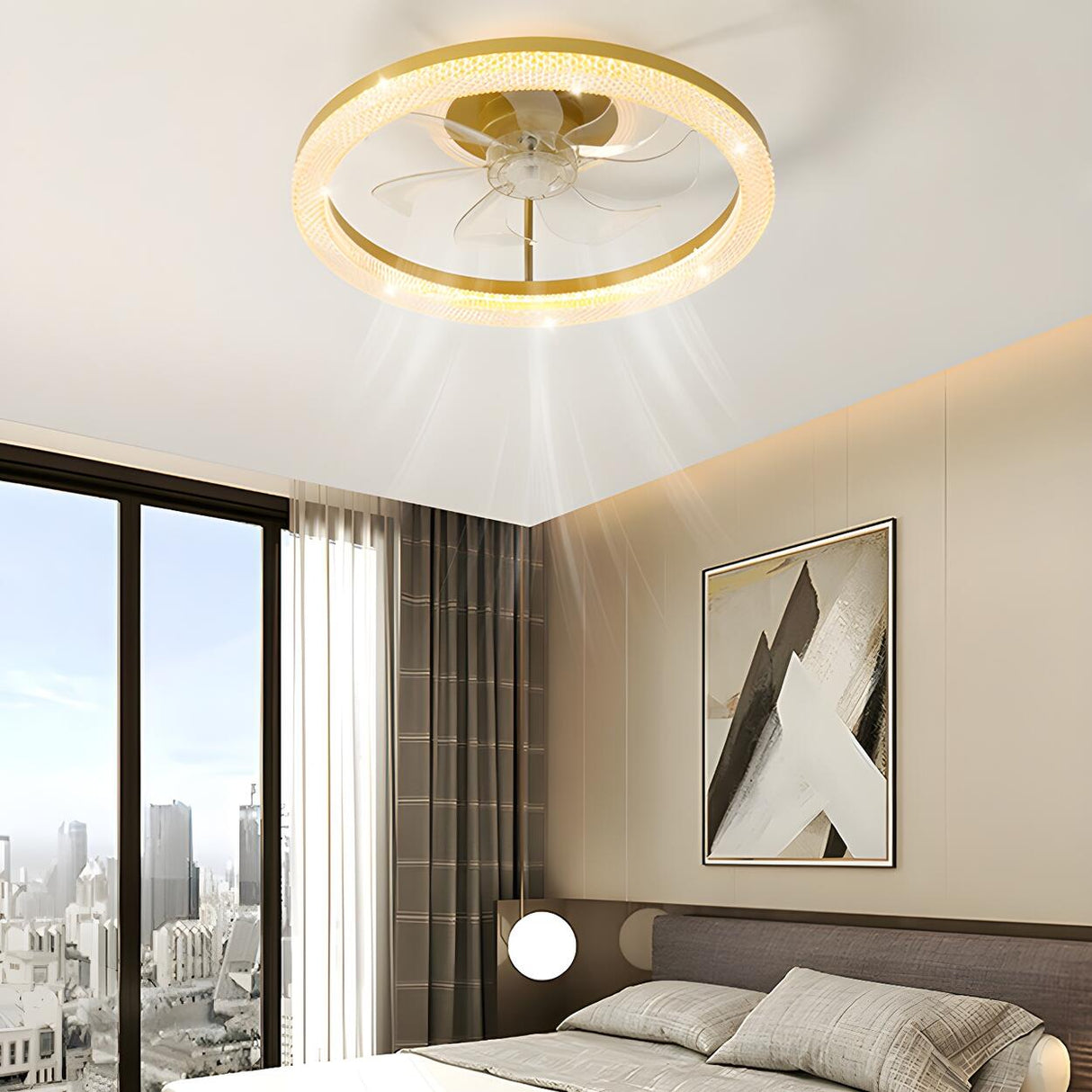 Elegant Circular 7-Blade Ceiling Fan with LED Light Image - 4