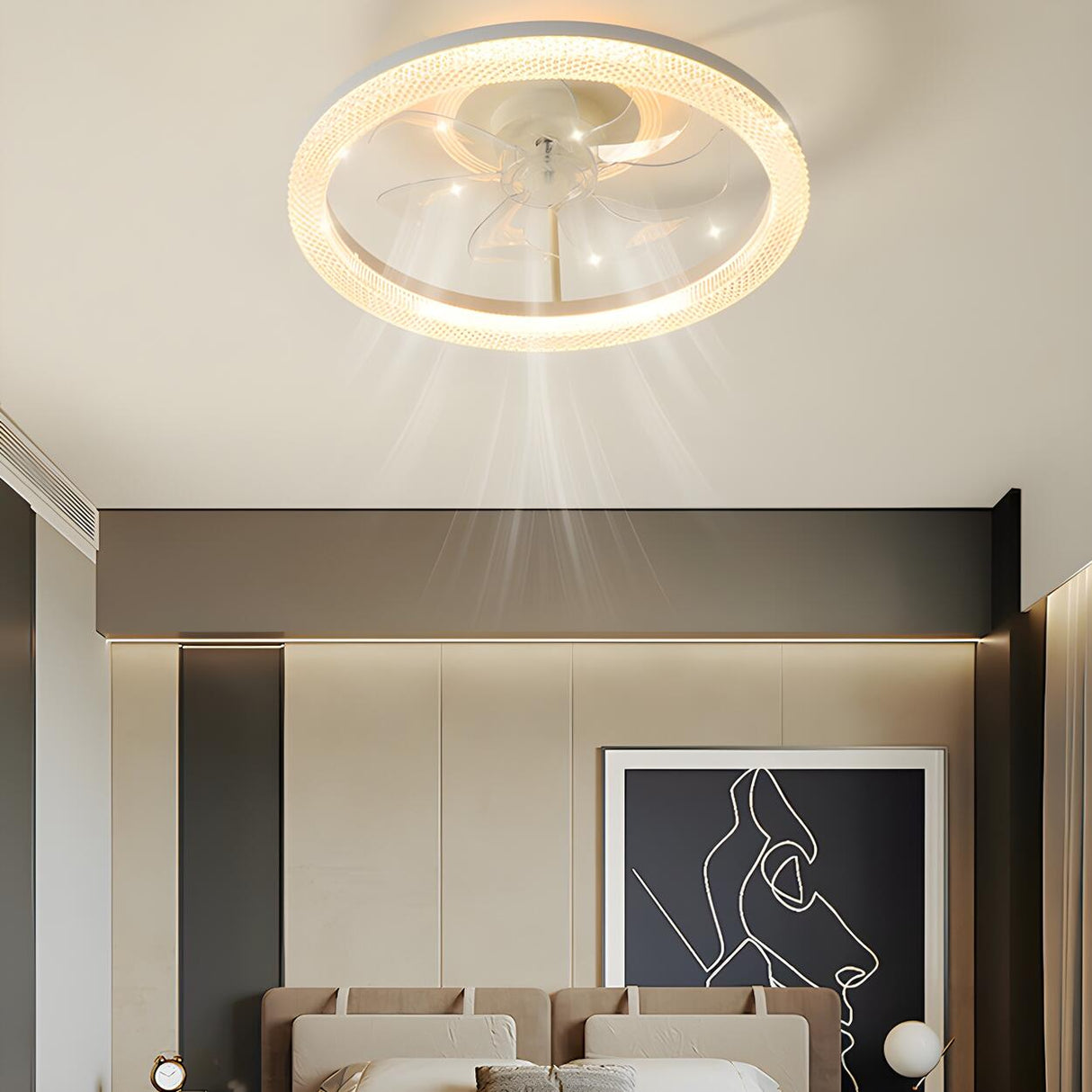 Elegant Circular 7-Blade Ceiling Fan with LED Light Image - 5