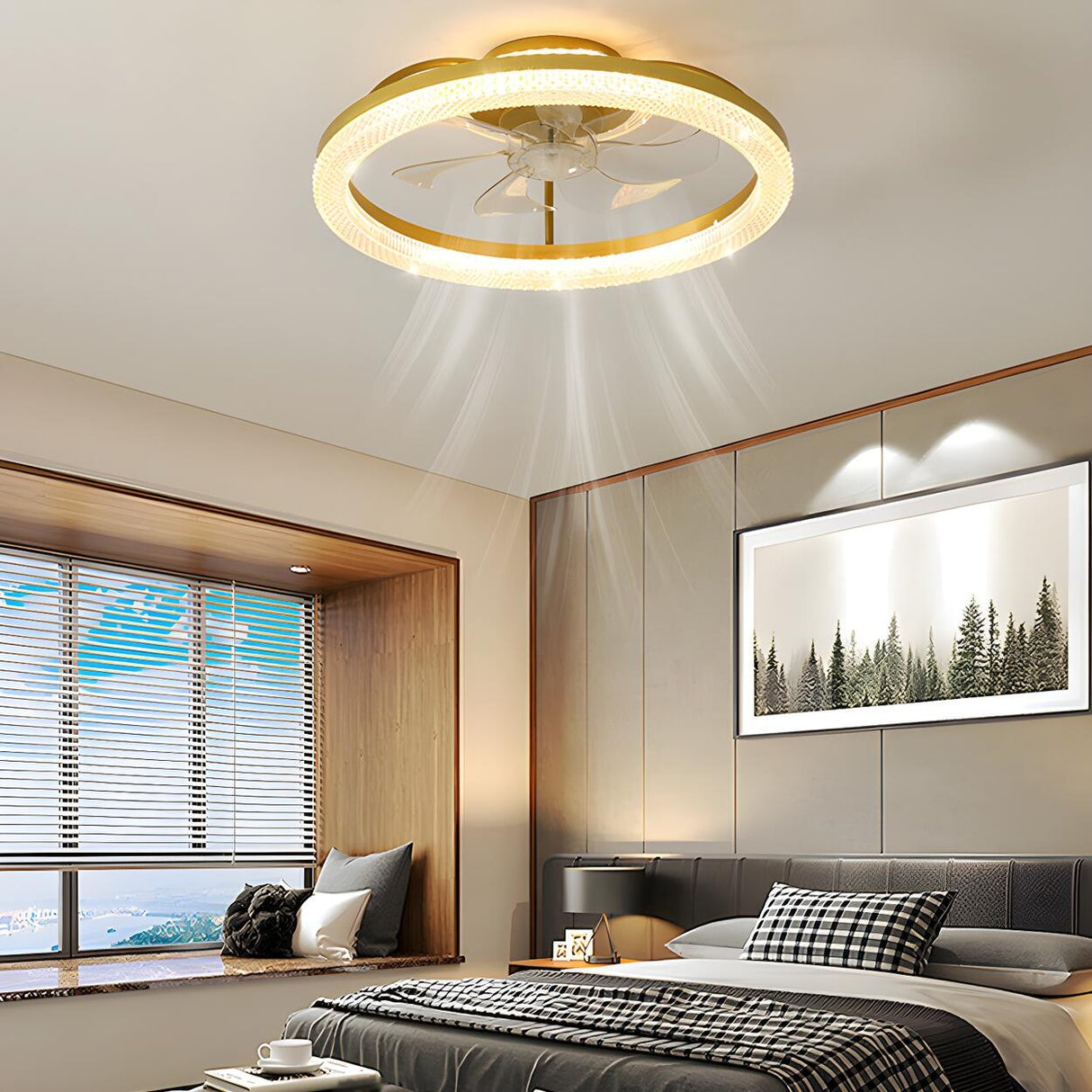 Elegant Circular 7-Blade Ceiling Fan with LED Light Image - 6
