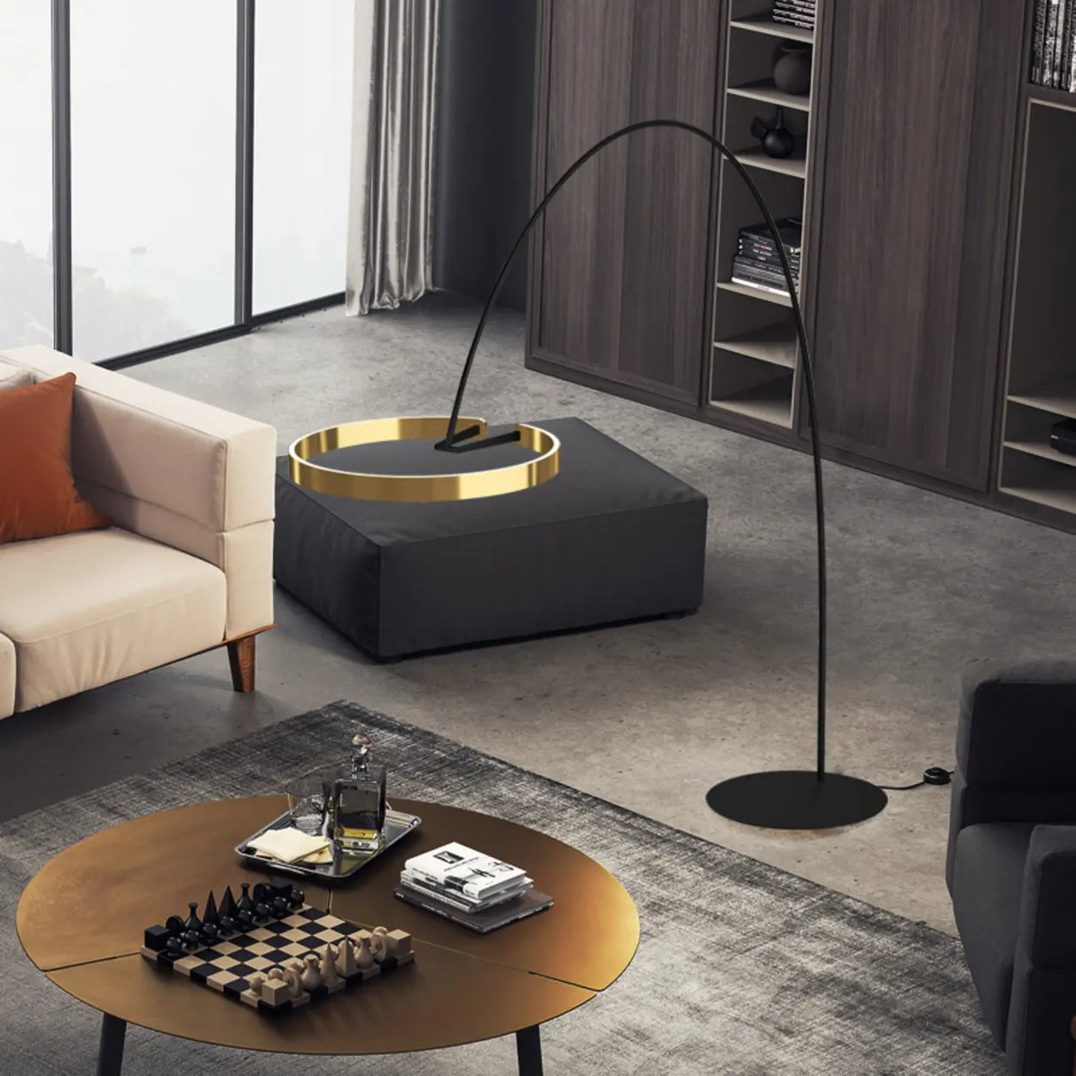 Elegant Circular LED Ring and Arched Floor Lamp Image - 4