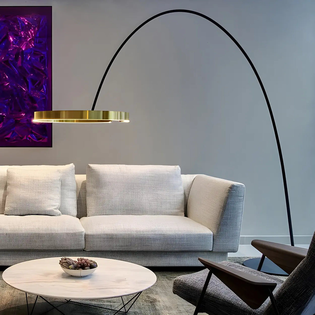 Elegant Circular LED Ring and Arched Floor Lamp Image - 5