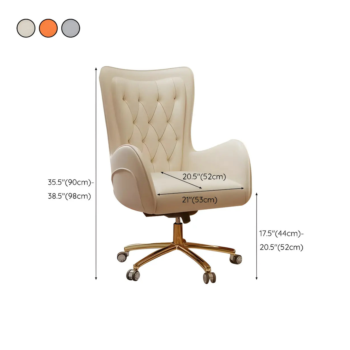 Elegant Cream Gold Adjustable Ergonomic Leather Office Chair Image - 30