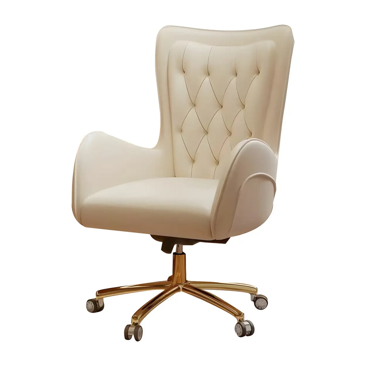 Elegant Cream Gold Adjustable Ergonomic Leather Office Chair Image - 9