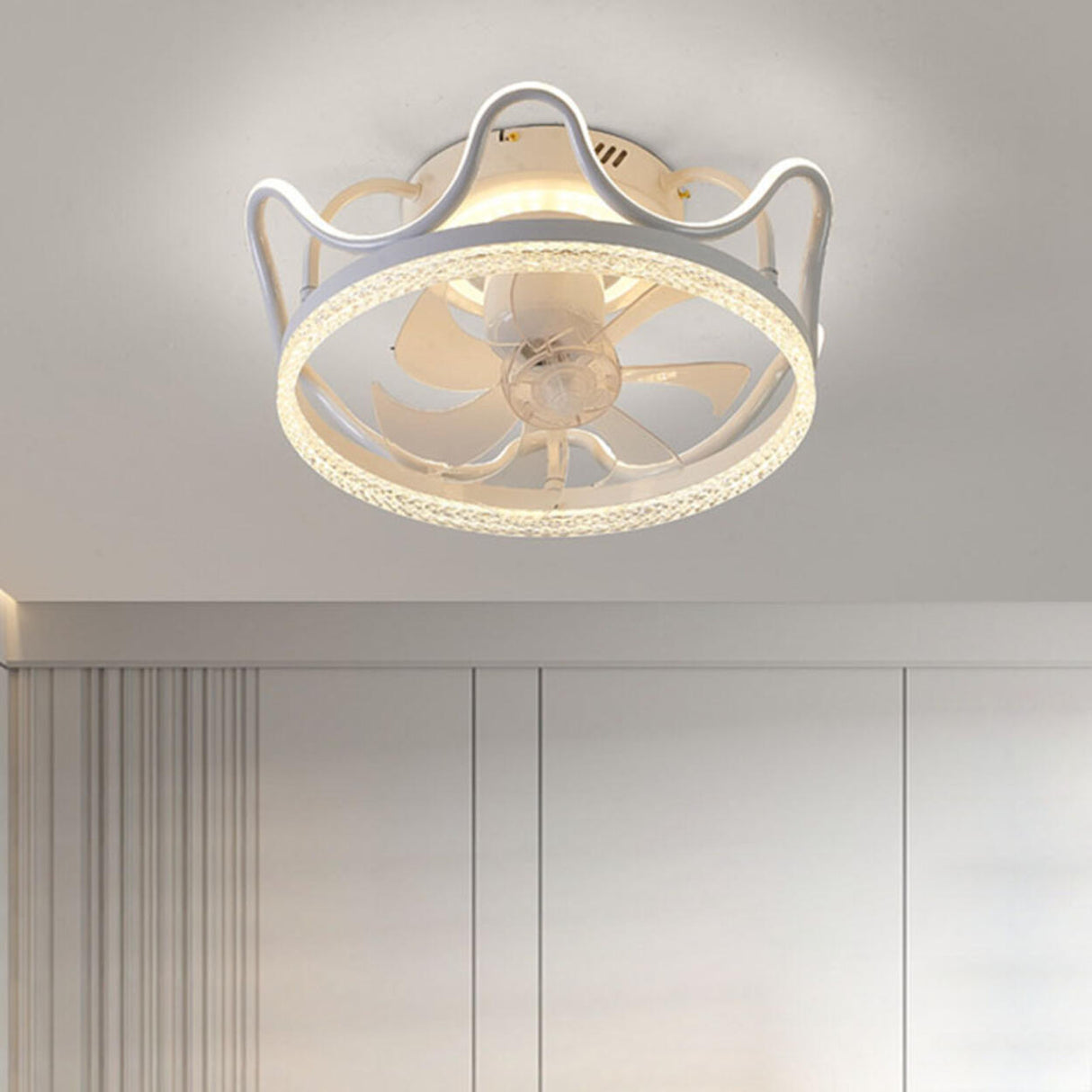 Elegant Crown Geometric Ceiling Fan with LED Light Image - 16