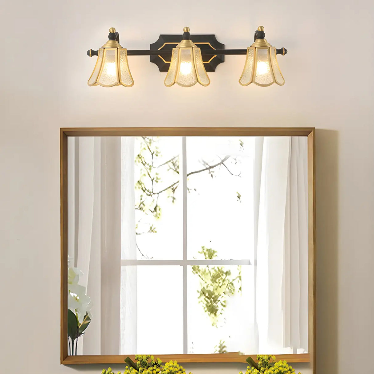 Elegant Crystal Bell Shade Brass Wall Vanity Light Image - 1