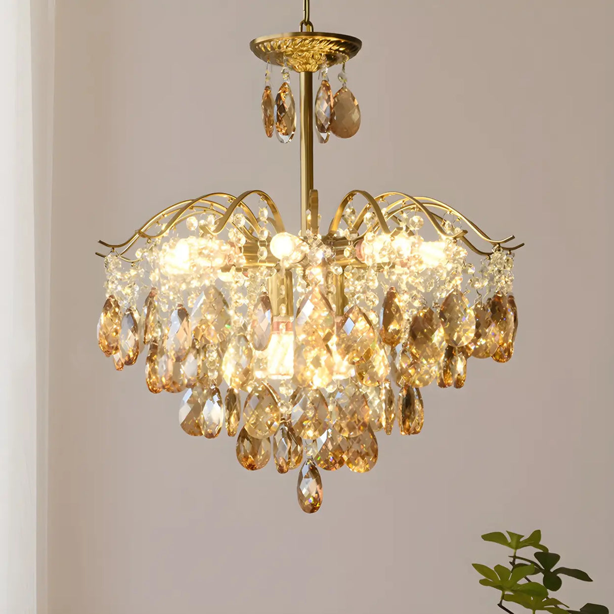 Elegant Crystal Chandelier with Golden Frame, 5 Lights Image - 1