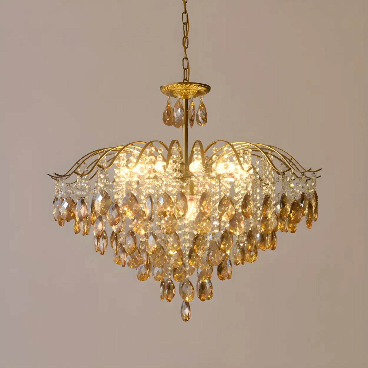 Elegant Crystal Chandelier with Golden Frame, 5 Lights Image - 15