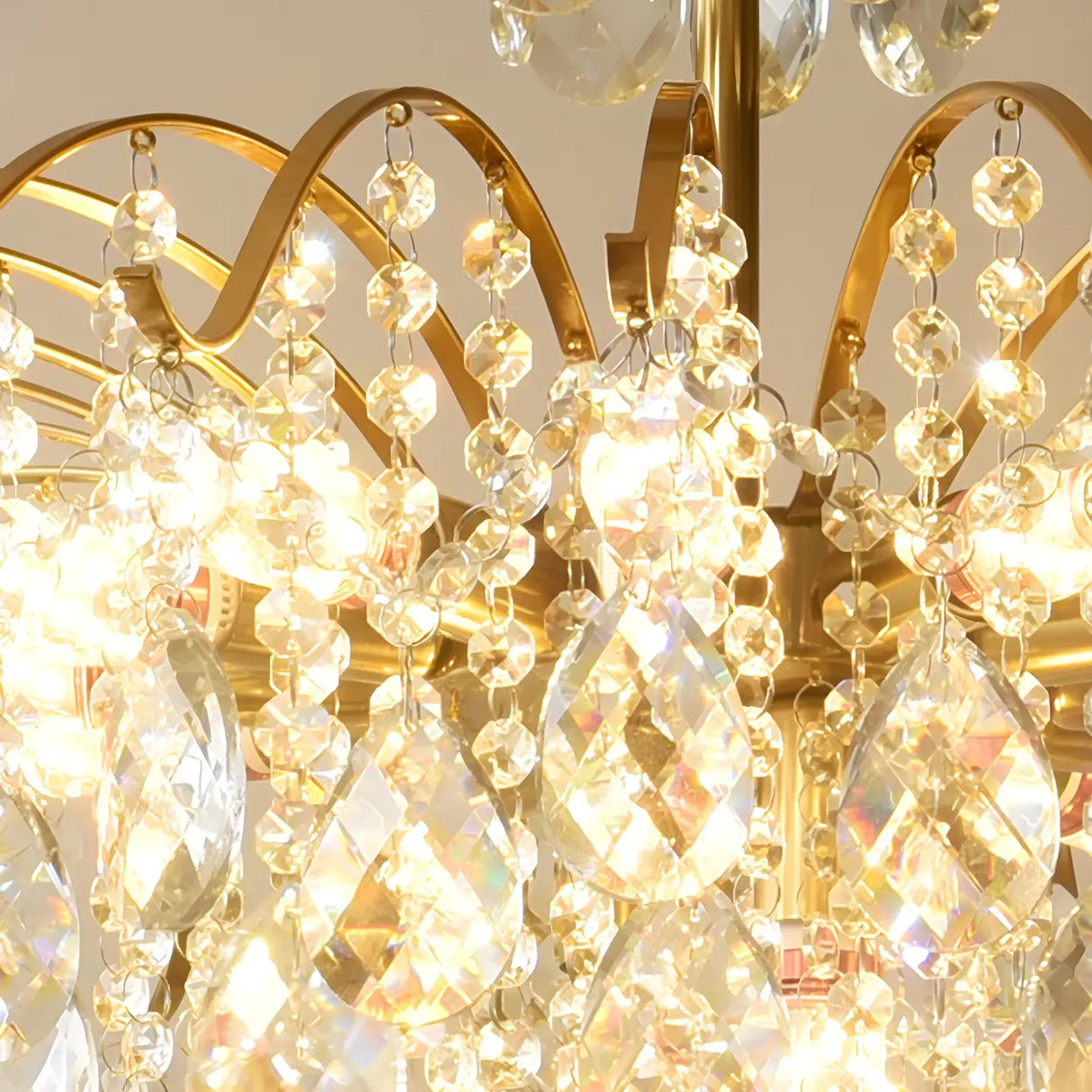 Elegant Crystal Chandelier with Golden Frame, 5 Lights Image - 16