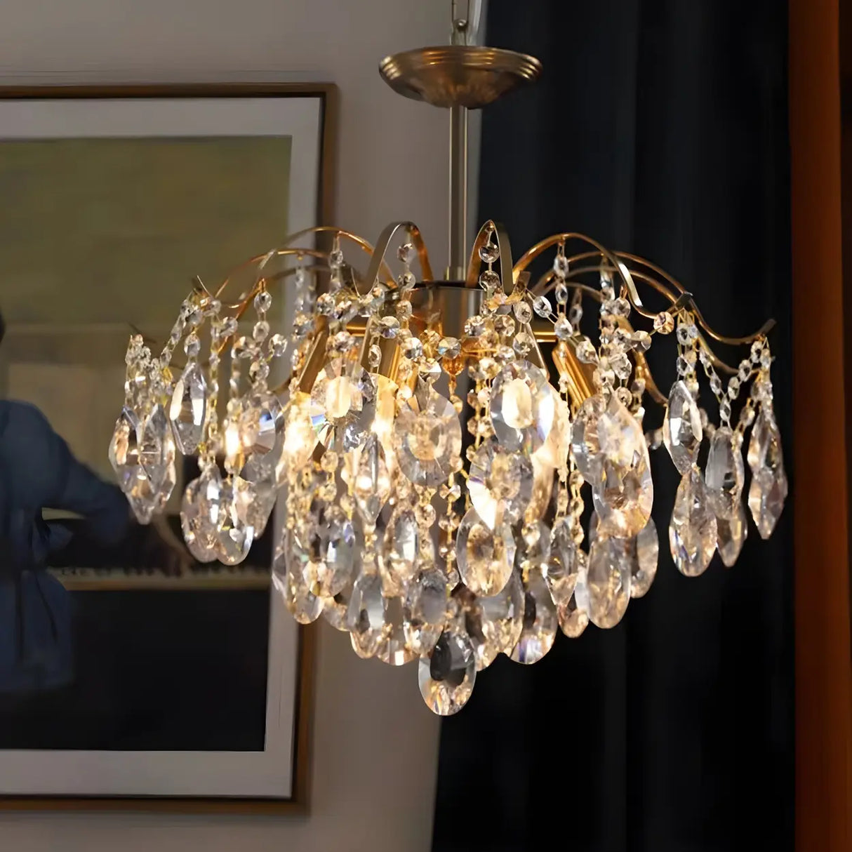 Elegant Crystal Chandelier with Golden Frame, 5 Lights Image - 17