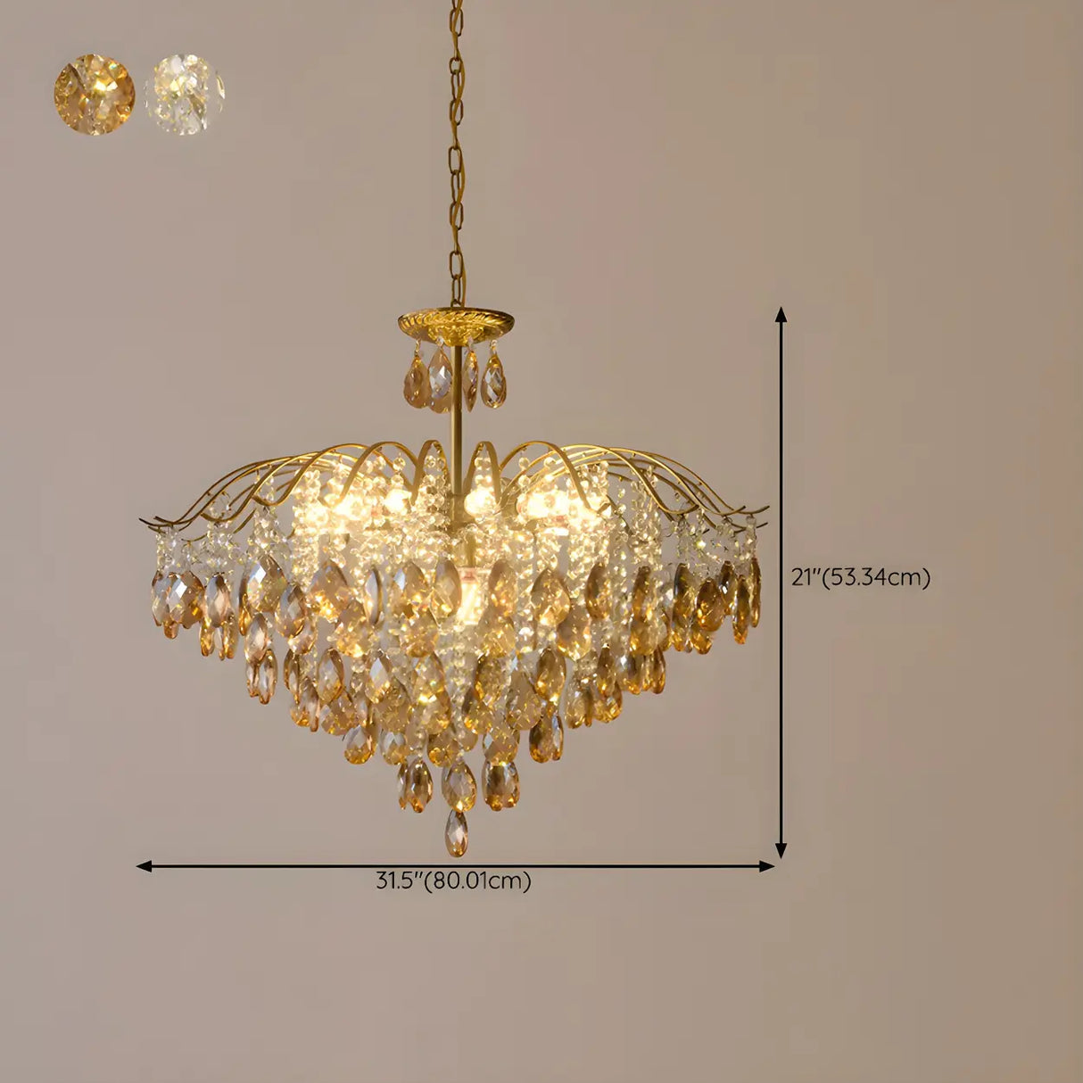 Elegant Crystal Chandelier with Golden Frame, 5 Lights Image - 22