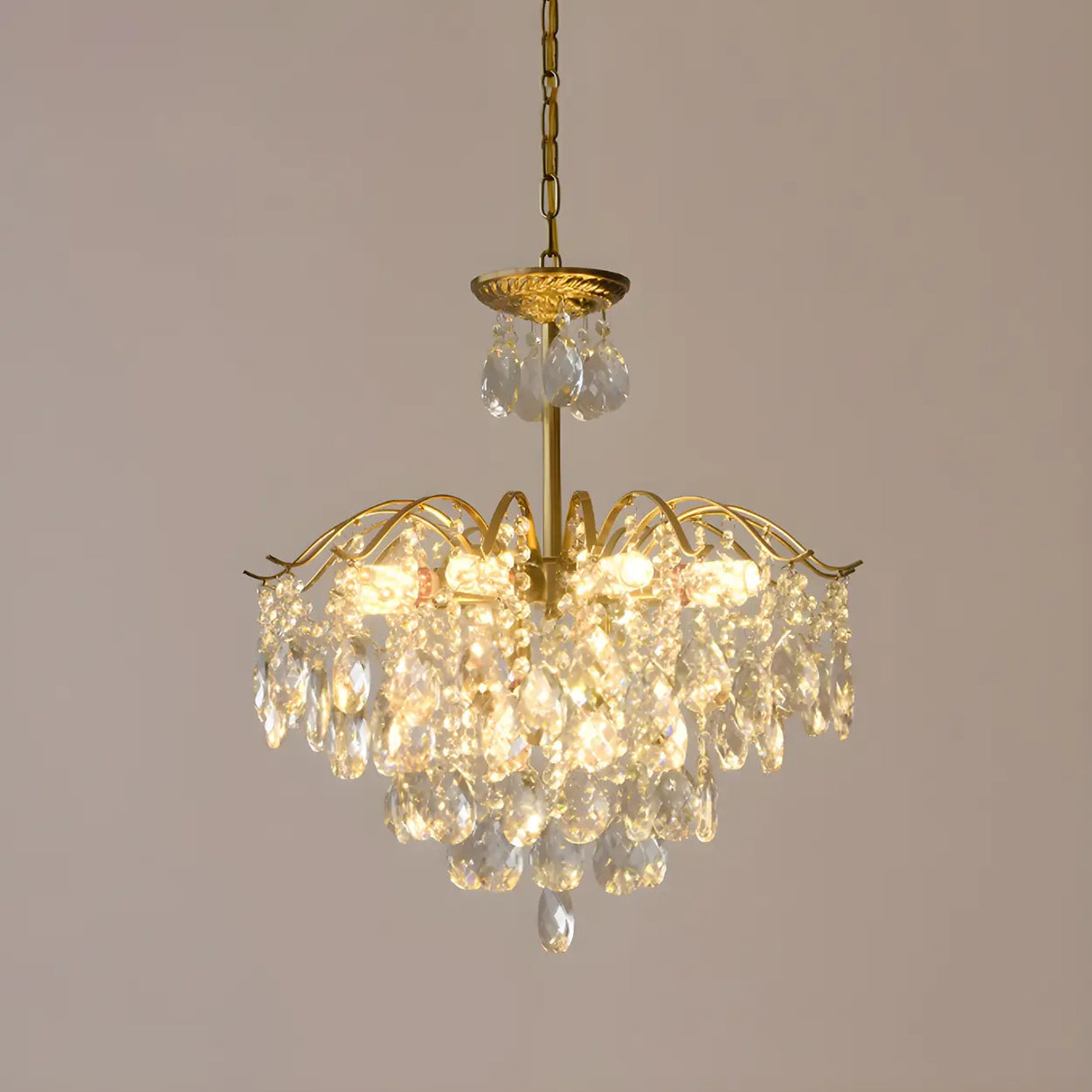 Elegant Crystal Chandelier with Golden Frame, 5 Lights Image - 5