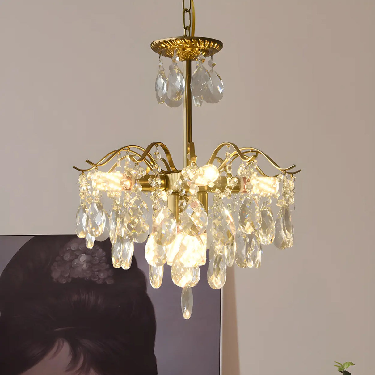 Elegant Crystal Chandelier with Golden Frame, 5 Lights Image - 7