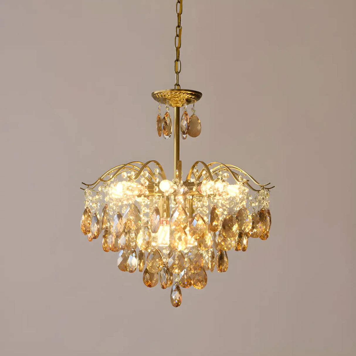 Elegant Crystal Chandelier with Golden Frame, 5 Lights Image - 8