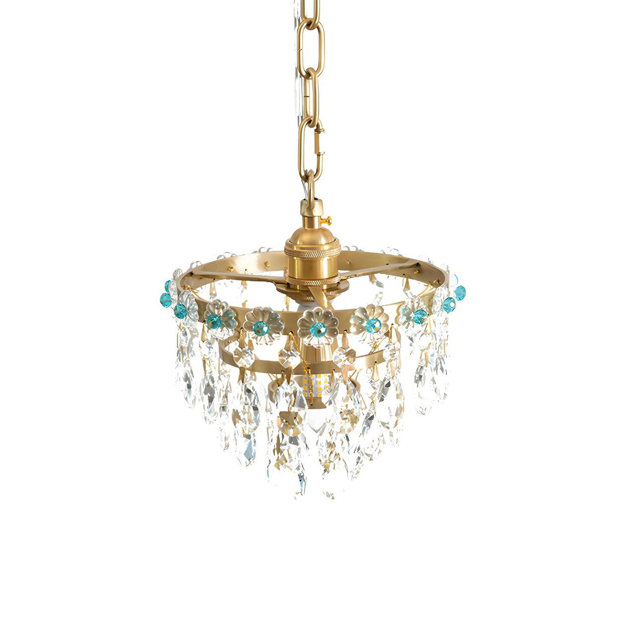 Elegant Crystal Drops and Floral Gold Mini Chandelier Image - 3