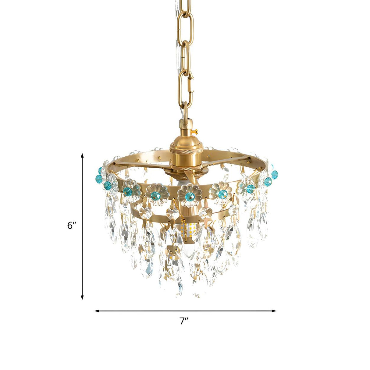 Elegant Crystal Drops and Floral Gold Mini Chandelier Image - 4