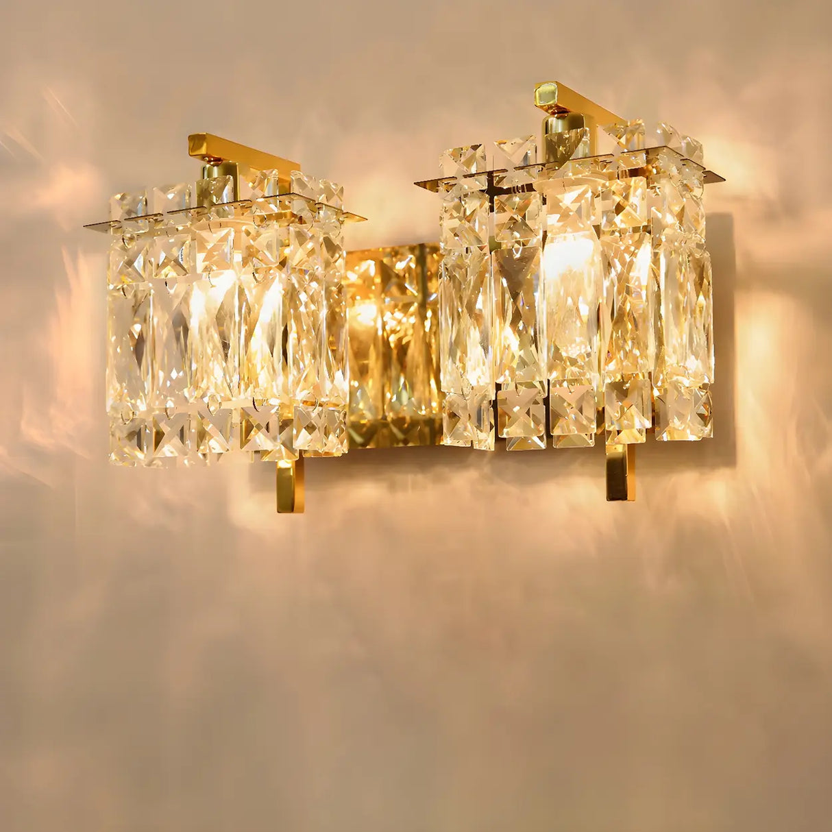 Elegant Crystal Wall Sconce Light with Gold Finish, 2-Light Image - 1